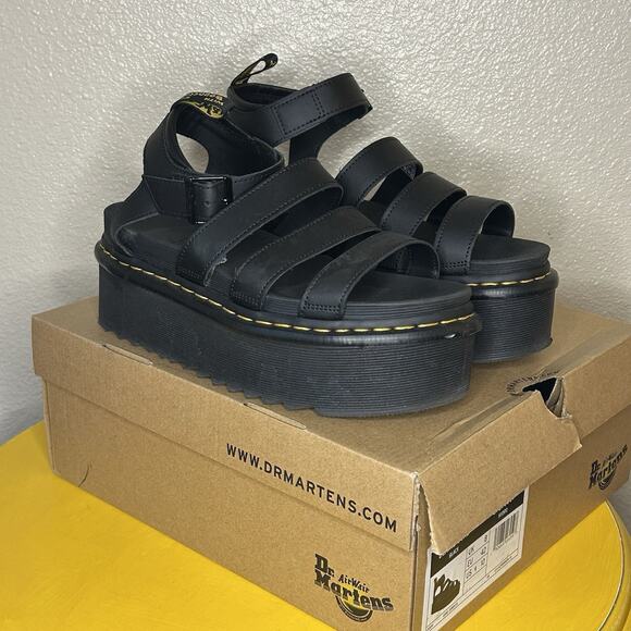Dr. Martens Shoes - Dr. Martens Blaire Quad Platform Black Hydro Leather Sandals Women’s size 10